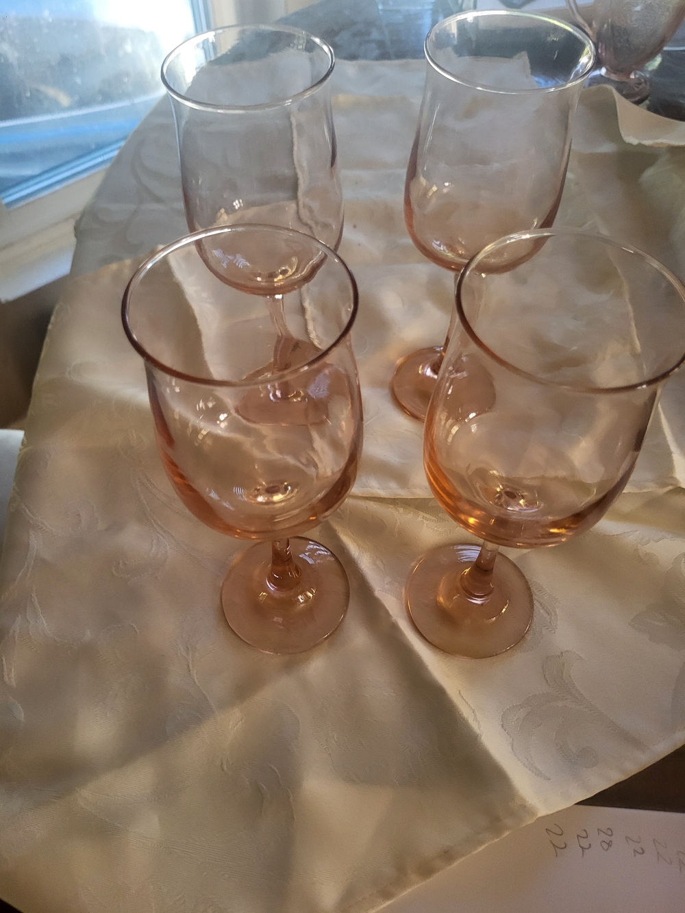 Set of 4 Pink Libbey Premier Wine Goblets / Wine Glasses / Vintage Glassware